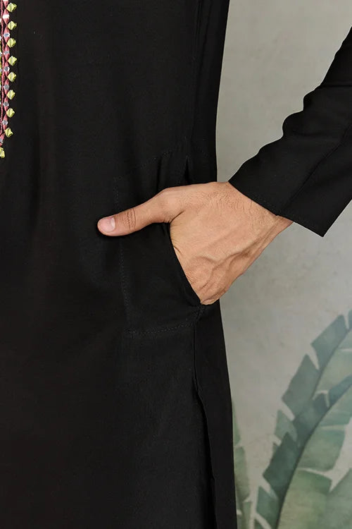 Royal Black Mirror Kurta with Dupatta Set for Wedding Functions