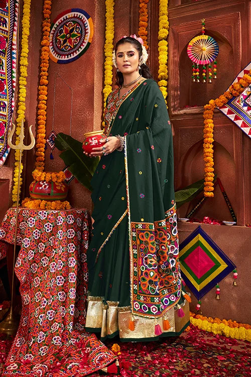 Beautiful Green Mirror Work Chaniya Choli for Navratri