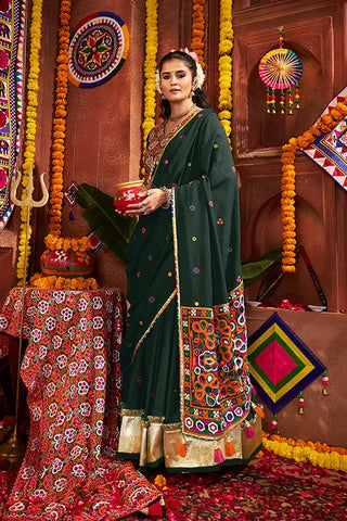 Beautiful Green Mirror Work Chaniya Choli for Navratri