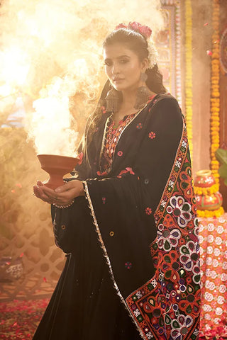 Trendy Black Mirror Work Chaniya Choli for Navratri