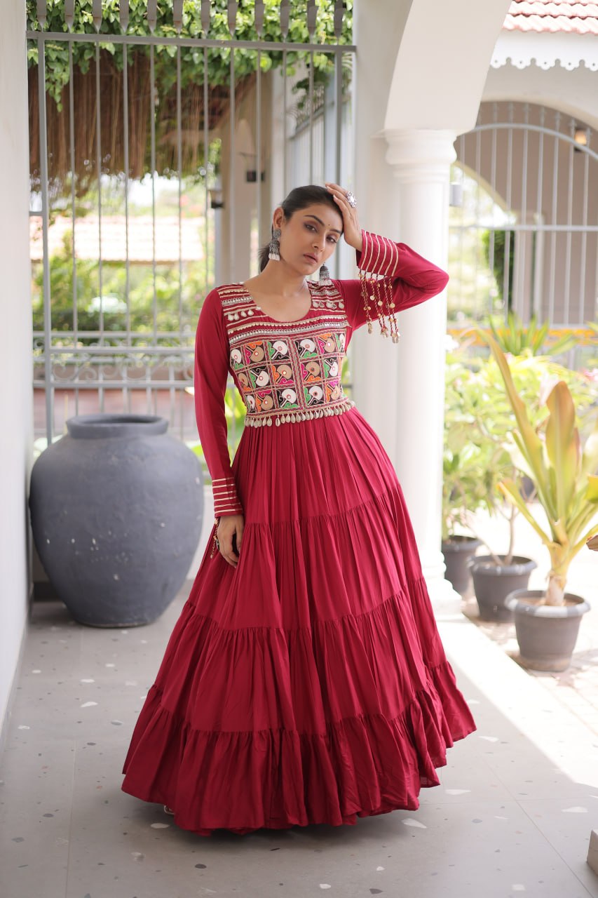 Classic Kutchi Gamthi Thread Work Ethnic Festival Gown
