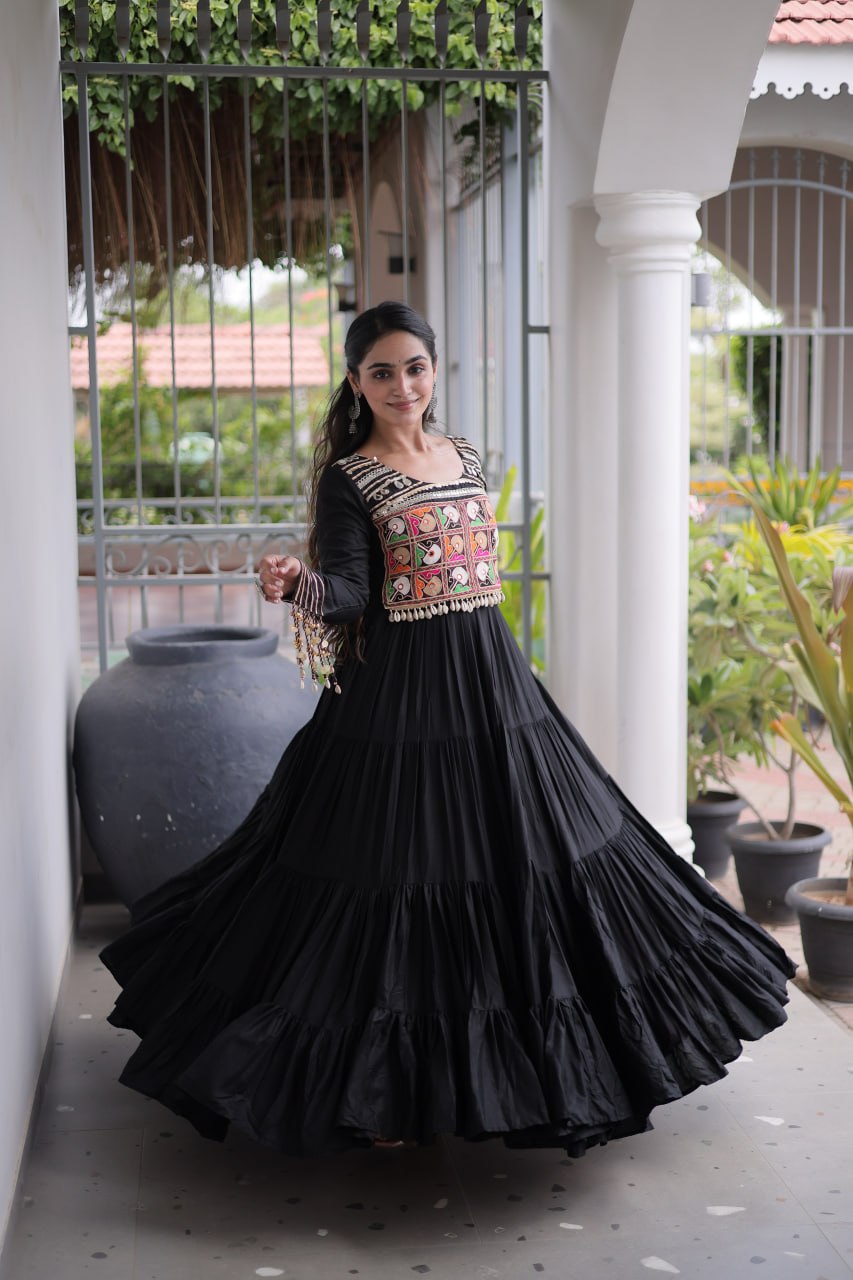 Classic Kutchi Gamthi Thread Work Ethnic Festival Gown

