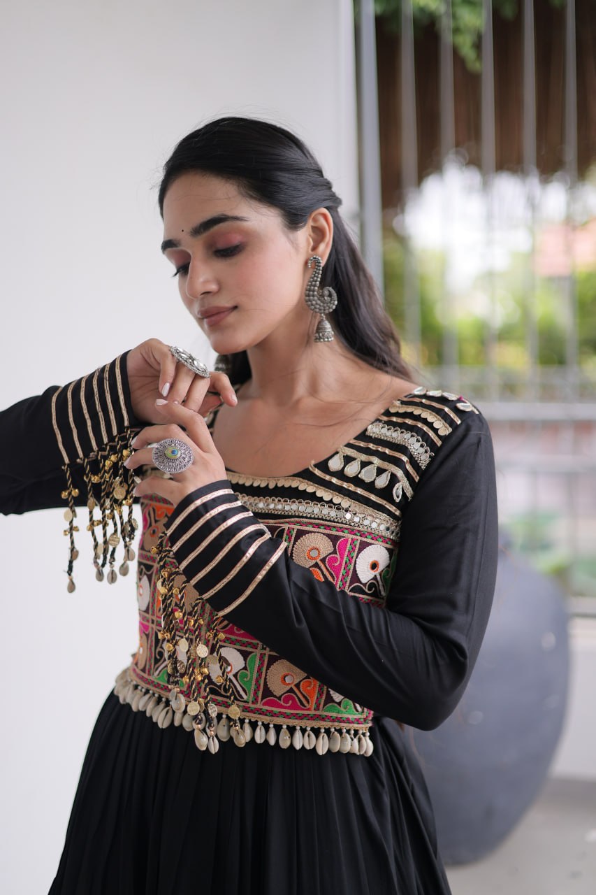 Classic Kutchi Gamthi Thread Work Ethnic Festival Gown
