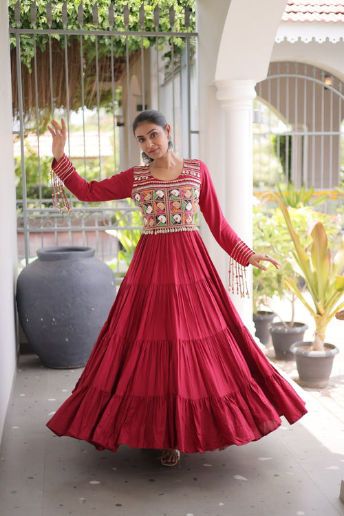 Classic Kutchi Gamthi Thread Work Ethnic Festival Gown
