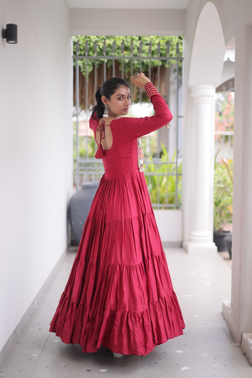 Classic Kutchi Gamthi Thread Work Ethnic Festival Gown
