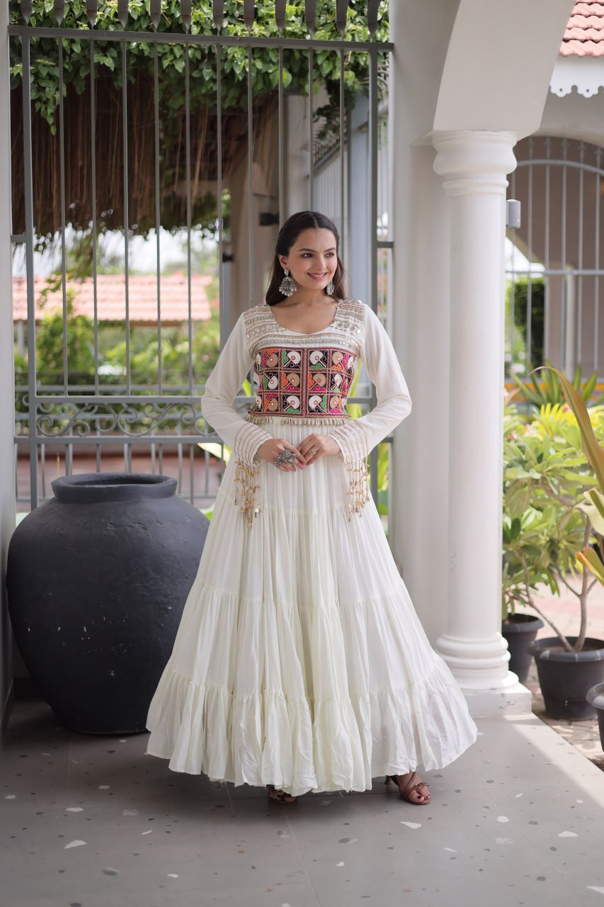 Classic Kutchi Gamthi Thread Work Ethnic Festival Gown

