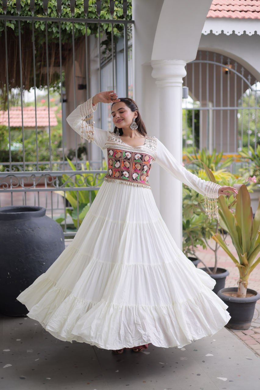 Classic Kutchi Gamthi Thread Work Ethnic Festival Gown
