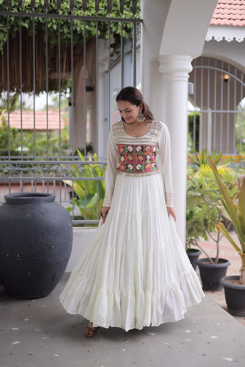 Classic Kutchi Gamthi Thread Work Ethnic Festival Gown
