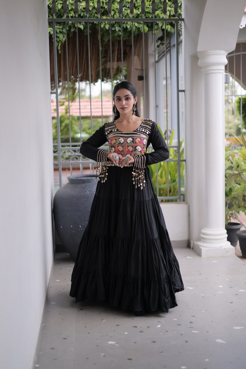 Classic Kutchi Gamthi Thread Work Ethnic Festival Gown
