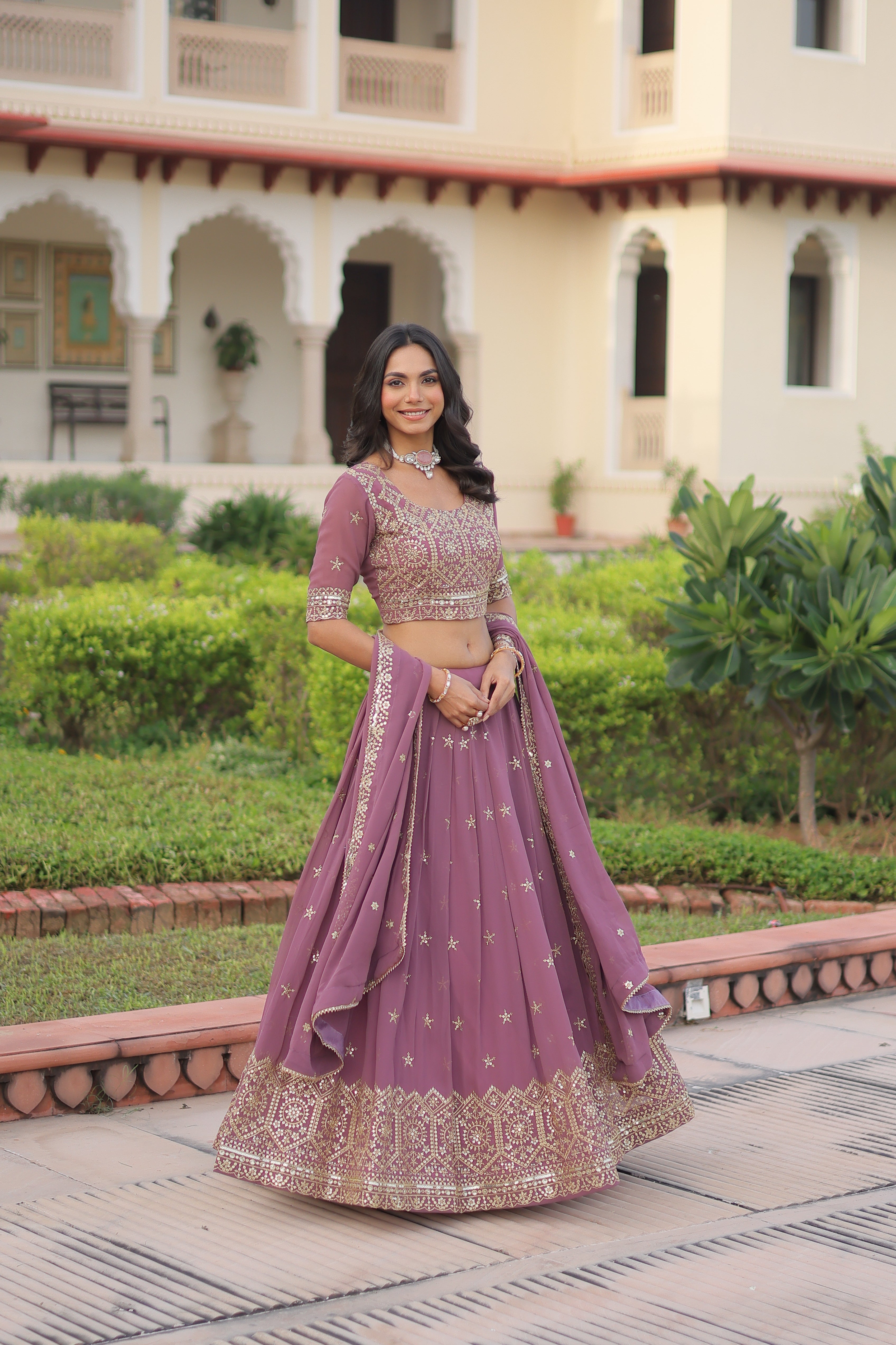 TILTON WEDDING SPECIAL FAUX GEORGETTE SEQUINS AND ZARI EMBROIDERED LEHENGA CHOLI WITH DUPATTA