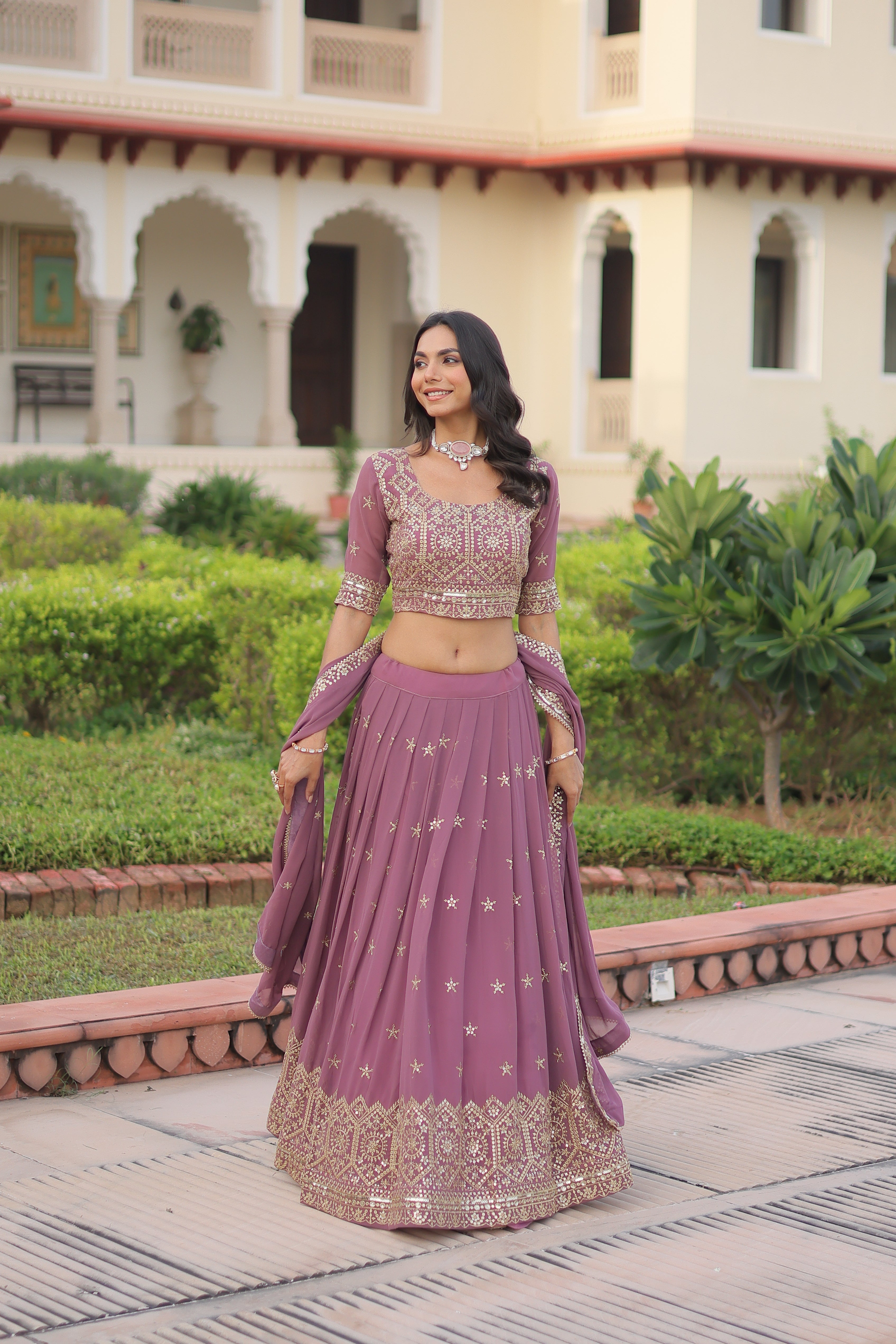 TILTON WEDDING SPECIAL FAUX GEORGETTE SEQUINS AND ZARI EMBROIDERED LEHENGA CHOLI WITH DUPATTA