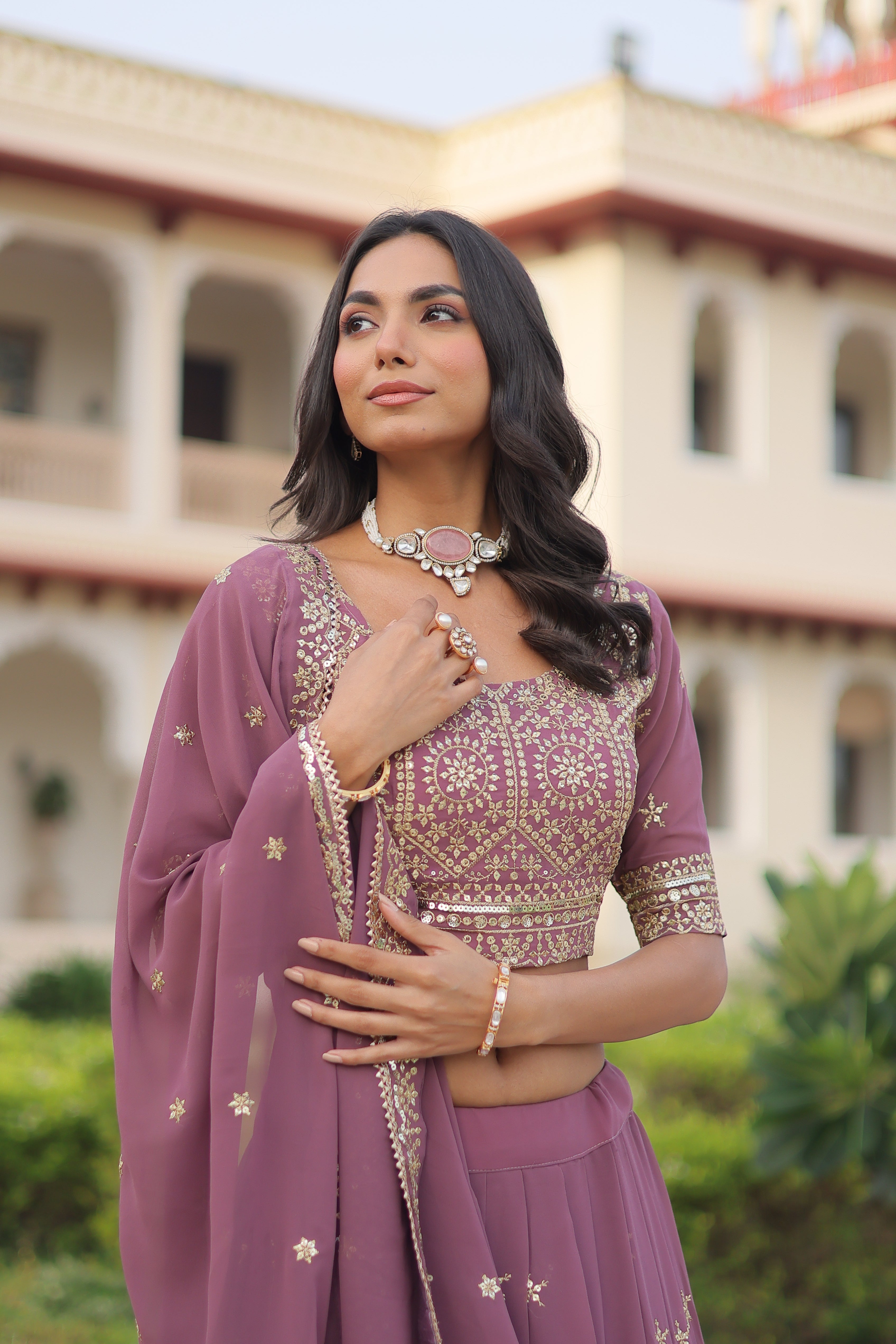 TILTON WEDDING SPECIAL FAUX GEORGETTE SEQUINS AND ZARI EMBROIDERED LEHENGA CHOLI WITH DUPATTA