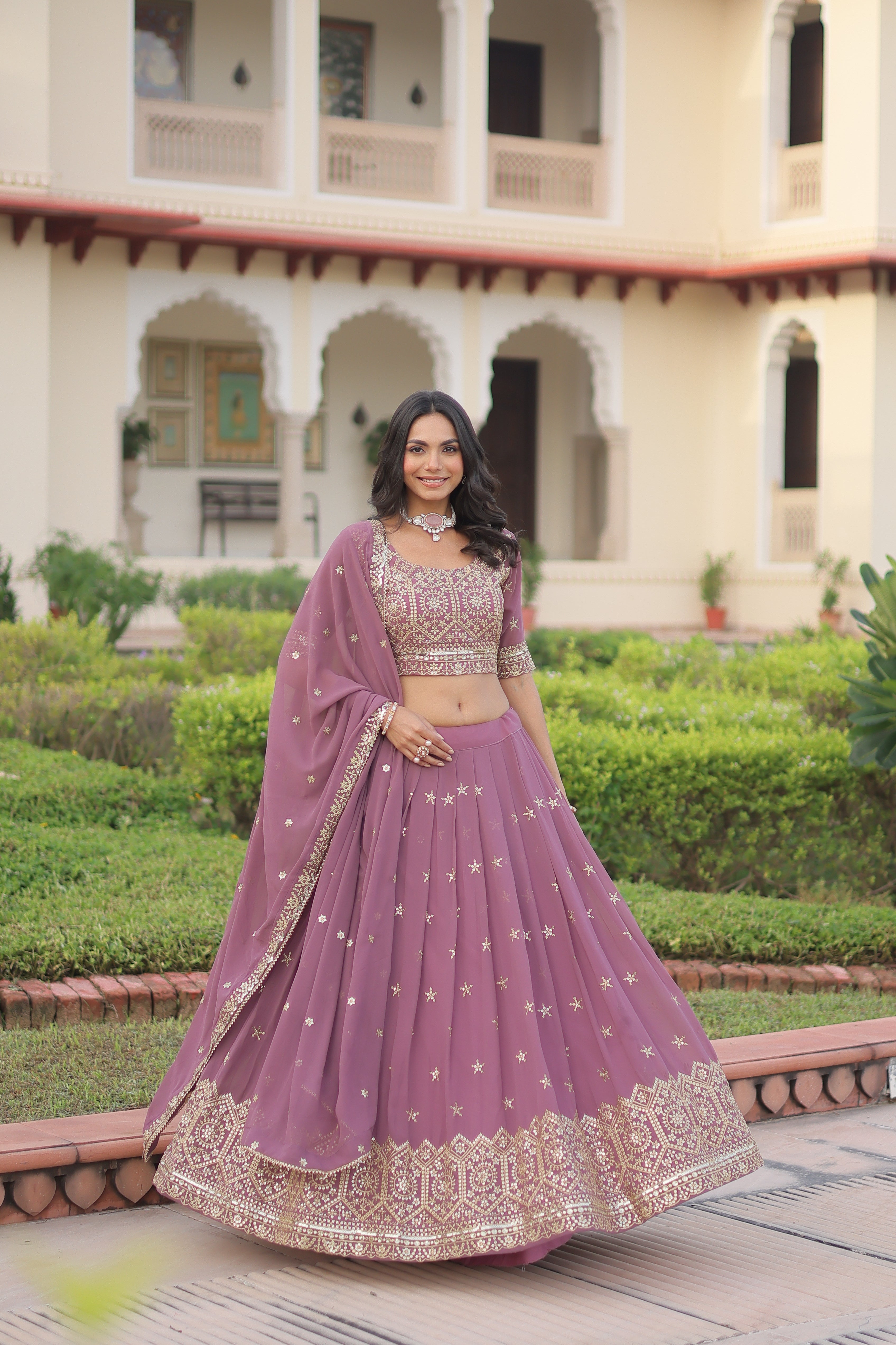 TILTON WEDDING SPECIAL FAUX GEORGETTE SEQUINS AND ZARI EMBROIDERED LEHENGA CHOLI WITH DUPATTA