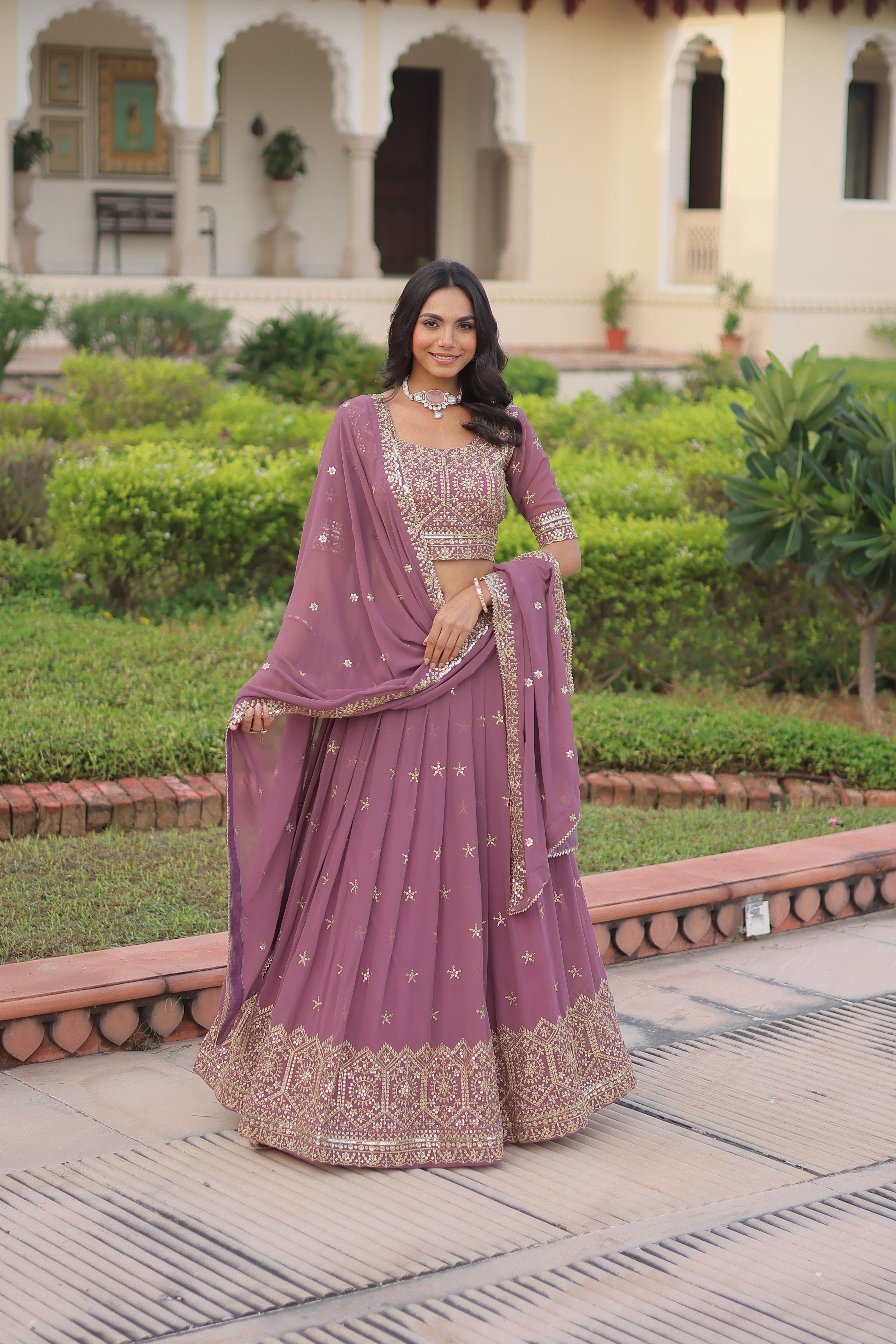 TILTON WEDDING SPECIAL FAUX GEORGETTE SEQUINS AND ZARI EMBROIDERED LEHENGA CHOLI WITH DUPATTA