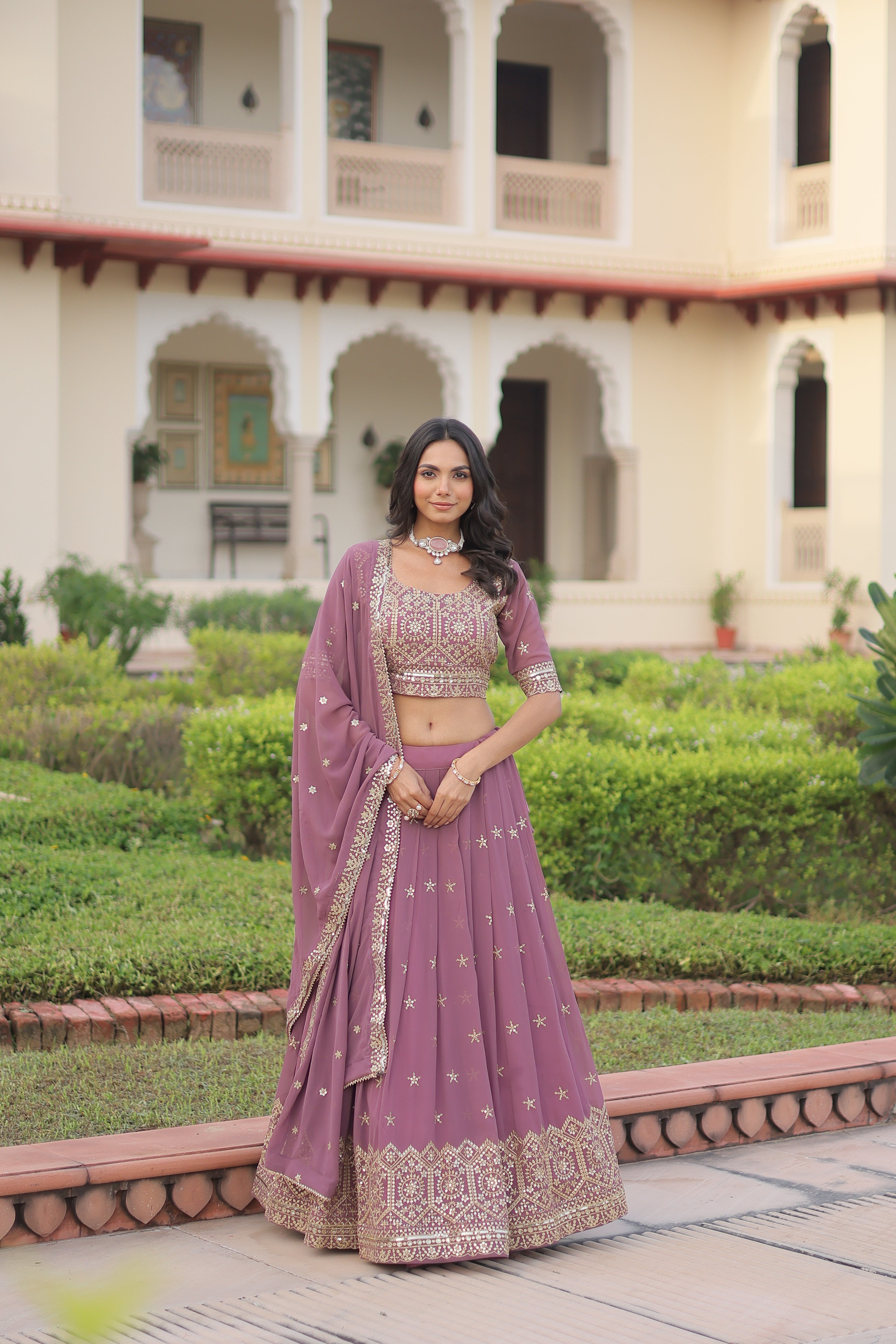 TILTON WEDDING SPECIAL FAUX GEORGETTE SEQUINS AND ZARI EMBROIDERED LEHENGA CHOLI WITH DUPATTA