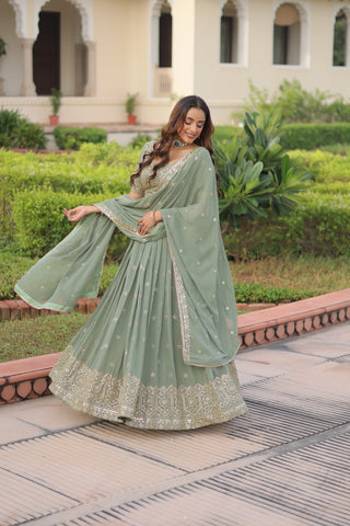 TILTON WEDDING SPECIAL FAUX GEORGETTE SEQUINS AND ZARI EMBROIDERED LEHENGA CHOLI WITH DUPATTA