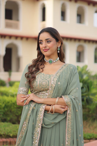 TILTON WEDDING SPECIAL FAUX GEORGETTE SEQUINS AND ZARI EMBROIDERED LEHENGA CHOLI WITH DUPATTA