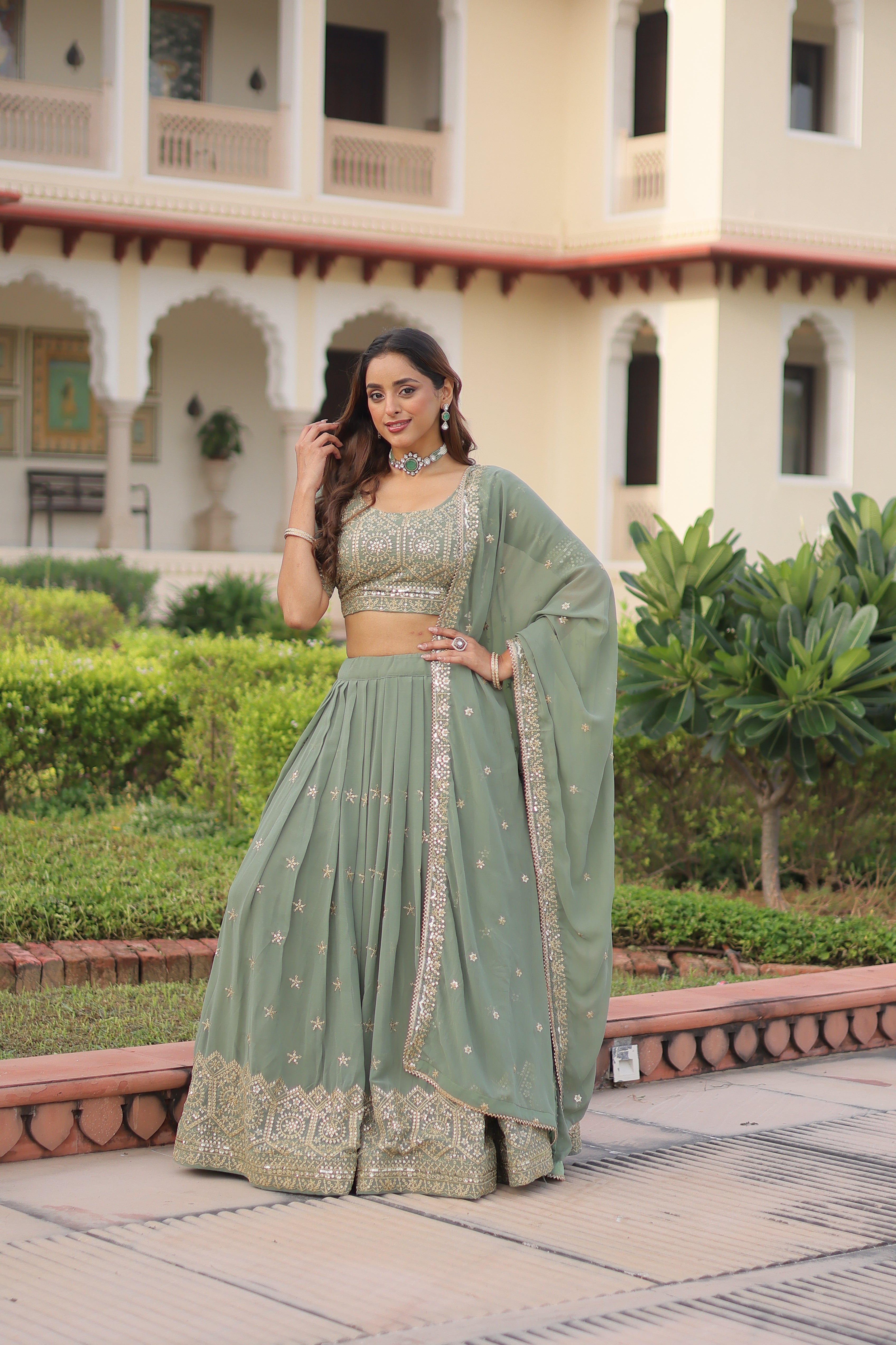 TILTON WEDDING SPECIAL FAUX GEORGETTE SEQUINS AND ZARI EMBROIDERED LEHENGA CHOLI WITH DUPATTA