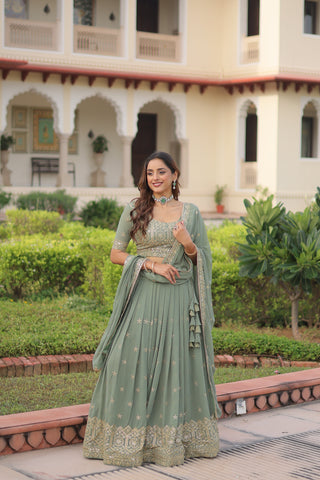 TILTON WEDDING SPECIAL FAUX GEORGETTE SEQUINS AND ZARI EMBROIDERED LEHENGA CHOLI WITH DUPATTA