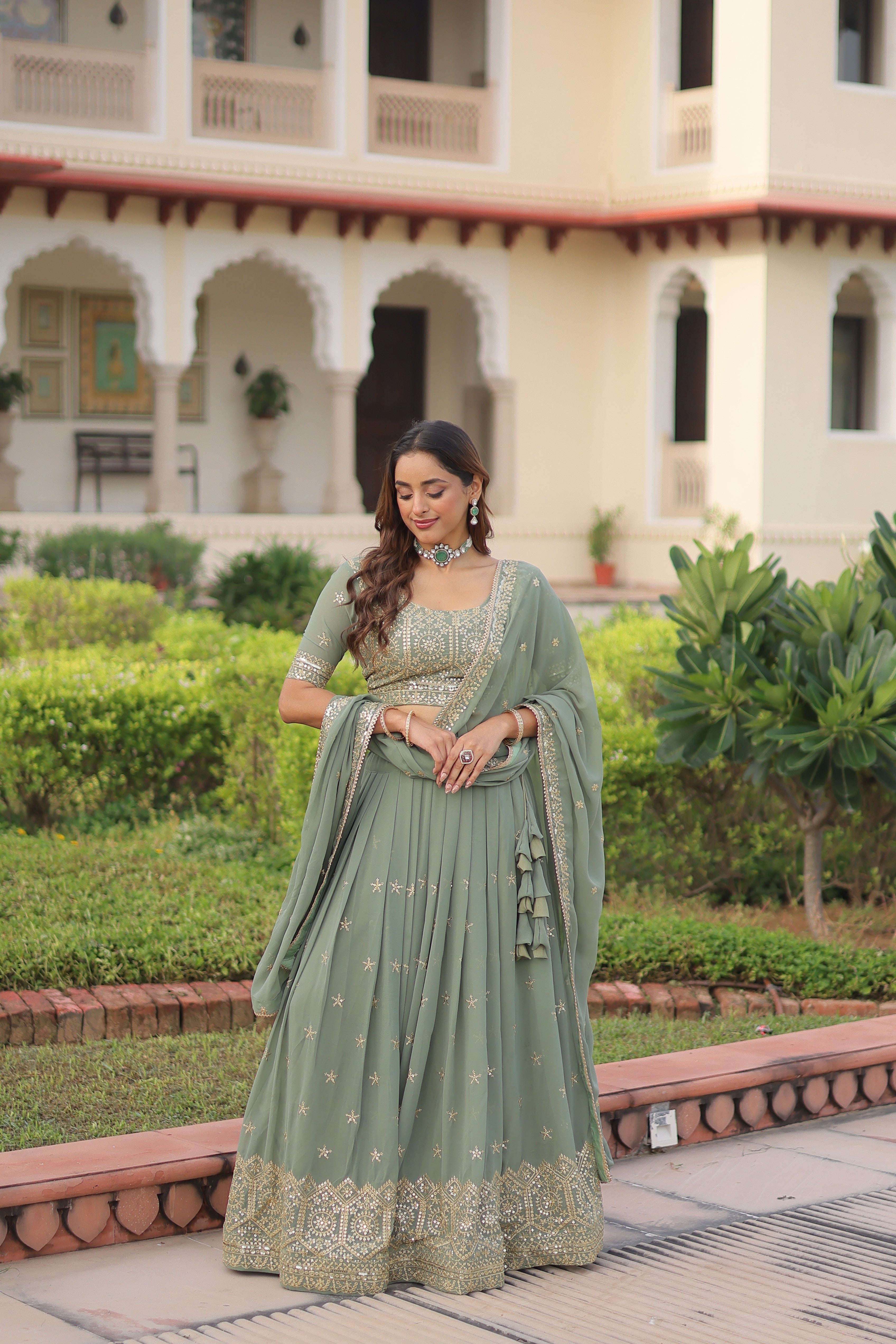 TILTON WEDDING SPECIAL FAUX GEORGETTE SEQUINS AND ZARI EMBROIDERED LEHENGA CHOLI WITH DUPATTA