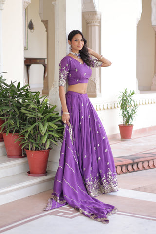 TILTON WEDDING SPECIAL VICHITRA SILK SEQUINS AND ZARI EMBROIDERED LEHENGA CHOLI WITH DUPATTA