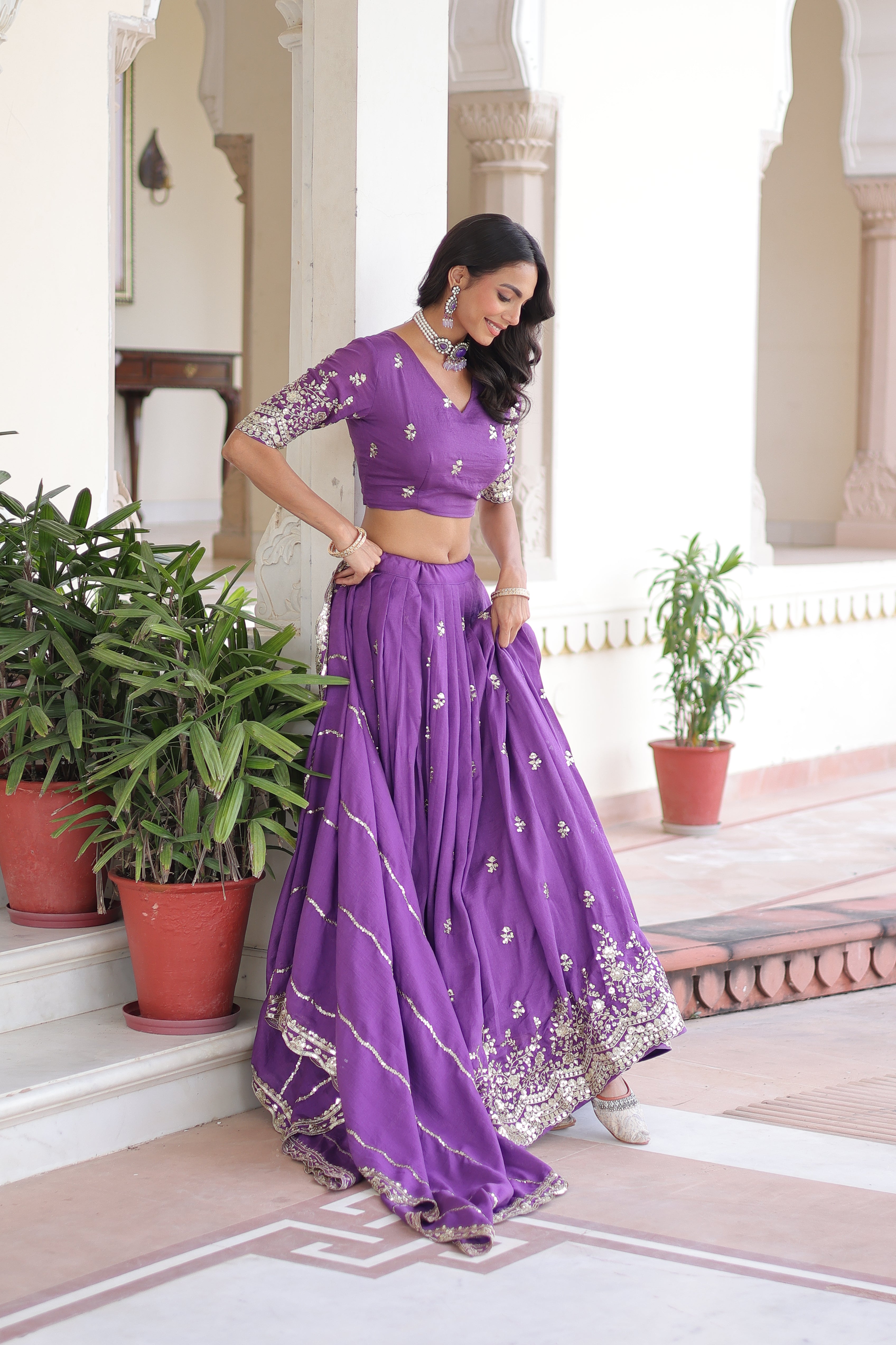 TILTON WEDDING SPECIAL VICHITRA SILK SEQUINS AND ZARI EMBROIDERED LEHENGA CHOLI WITH DUPATTA