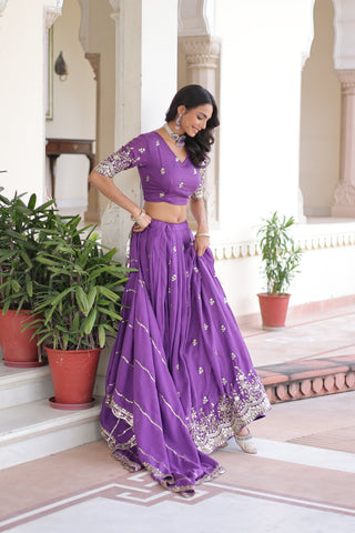 TILTON WEDDING SPECIAL VICHITRA SILK SEQUINS AND ZARI EMBROIDERED LEHENGA CHOLI WITH DUPATTA