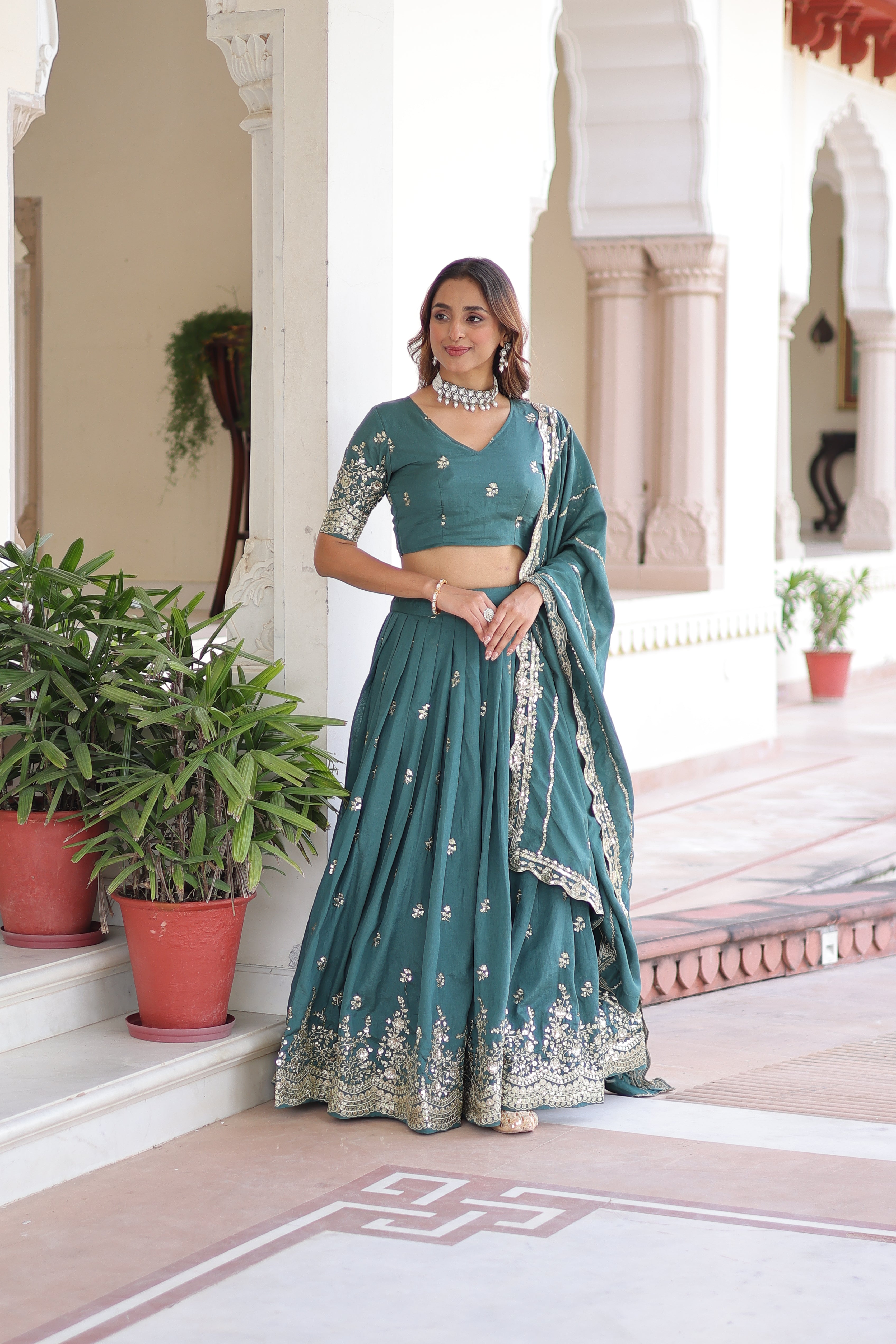 TILTON WEDDING SPECIAL VICHITRA SILK SEQUINS AND ZARI EMBROIDERED LEHENGA CHOLI WITH DUPATTA