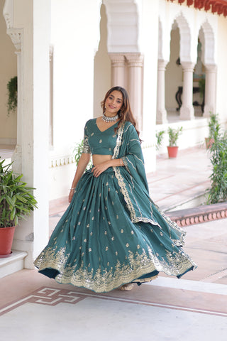 TILTON WEDDING SPECIAL VICHITRA SILK SEQUINS AND ZARI EMBROIDERED LEHENGA CHOLI WITH DUPATTA