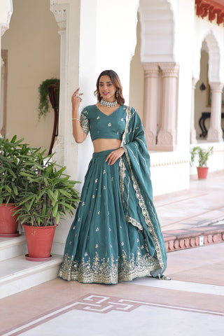 TILTON WEDDING SPECIAL VICHITRA SILK SEQUINS AND ZARI EMBROIDERED LEHENGA CHOLI WITH DUPATTA