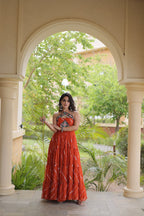 Premium Laheriya Print Kutchi Patchwork Garba Wear Gown
