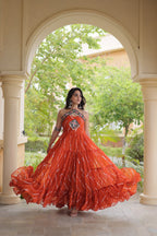 Premium Laheriya Print Kutchi Patchwork Garba Wear Gown
