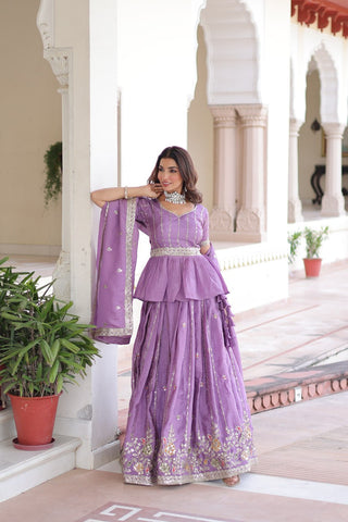 Premium Lavendar Gold Crush Embroidered Lehenga Choli 
