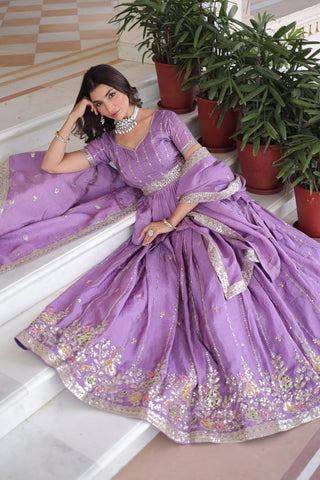 Premium Lavendar Gold Crush Embroidered Lehenga Choli Set
