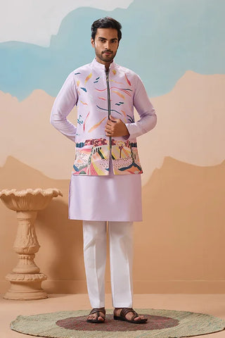 Lavender Wedding Carnival Koti Kurta Set for Mens