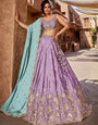 Designer Lavender Art Silk Floral Zari Dori Work Lehenga Choli with Chinon Dupatta