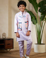 Lavender Embroidered Carnival Kurta-Jacket Set for Boys