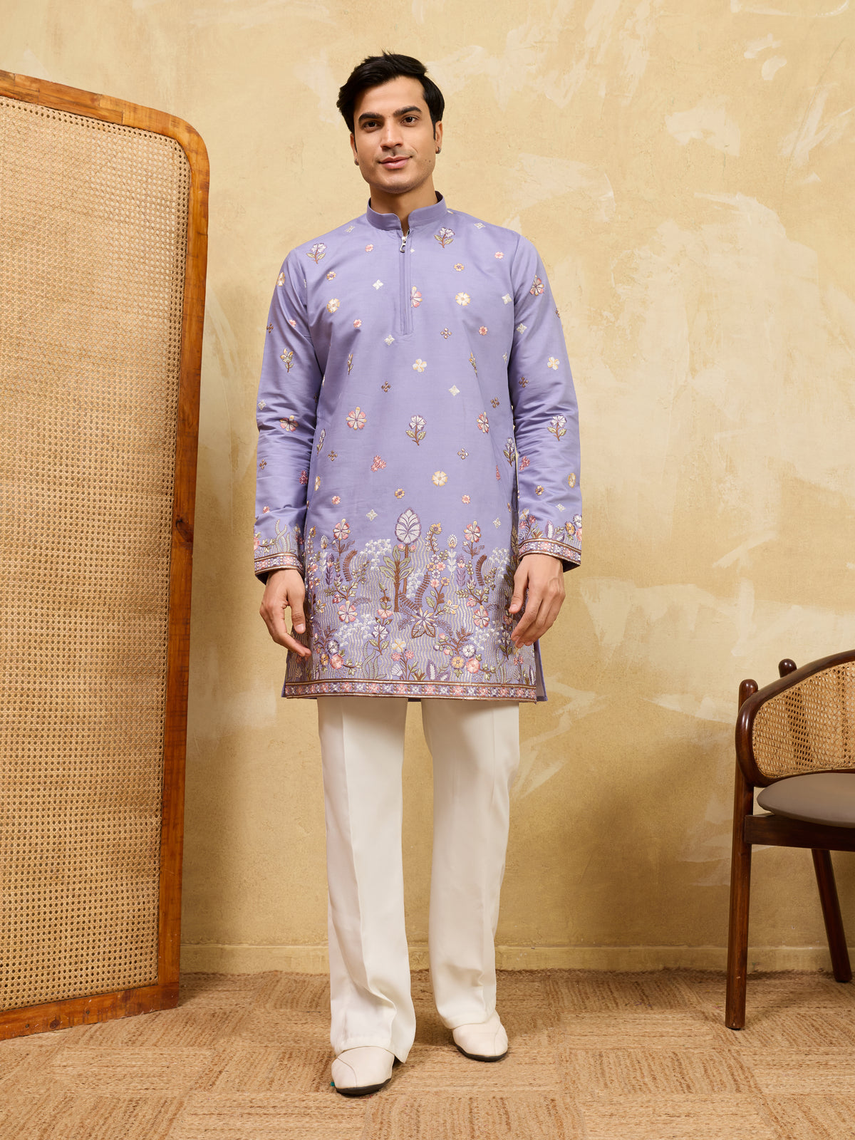 Luxury Lavender Embroidered Designer Kurta Set with Pant