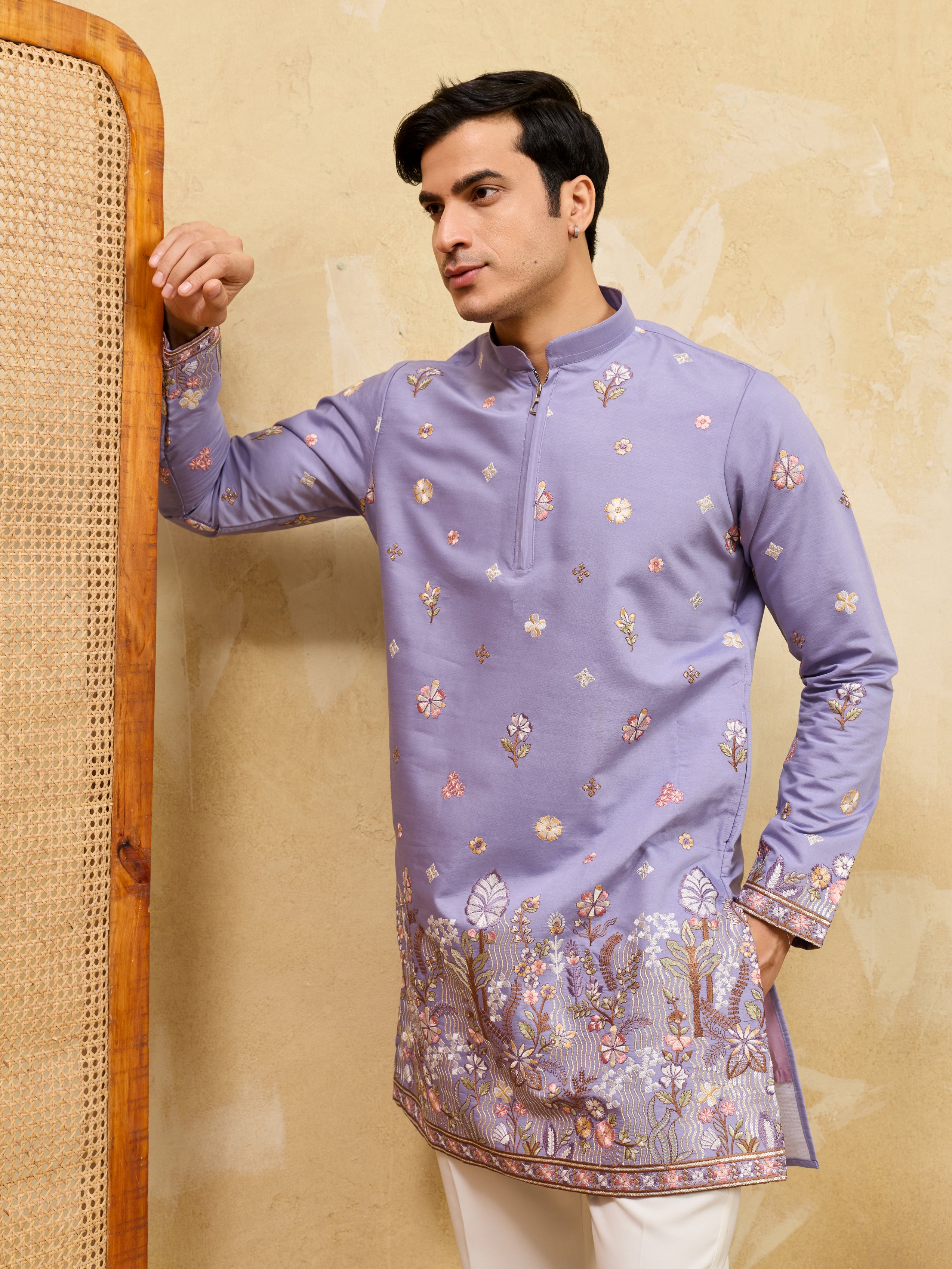 Luxury Lavender Embroidered Designer Kurta Set with Pant
