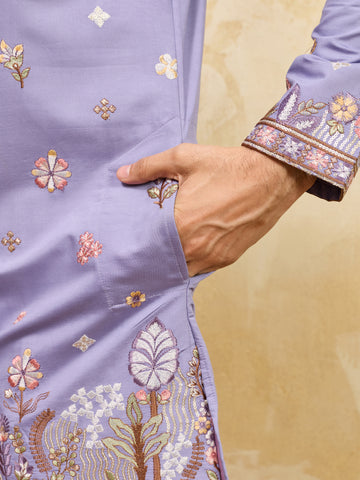 Luxury Lavender Embroidered Designer Kurta Set with Pant