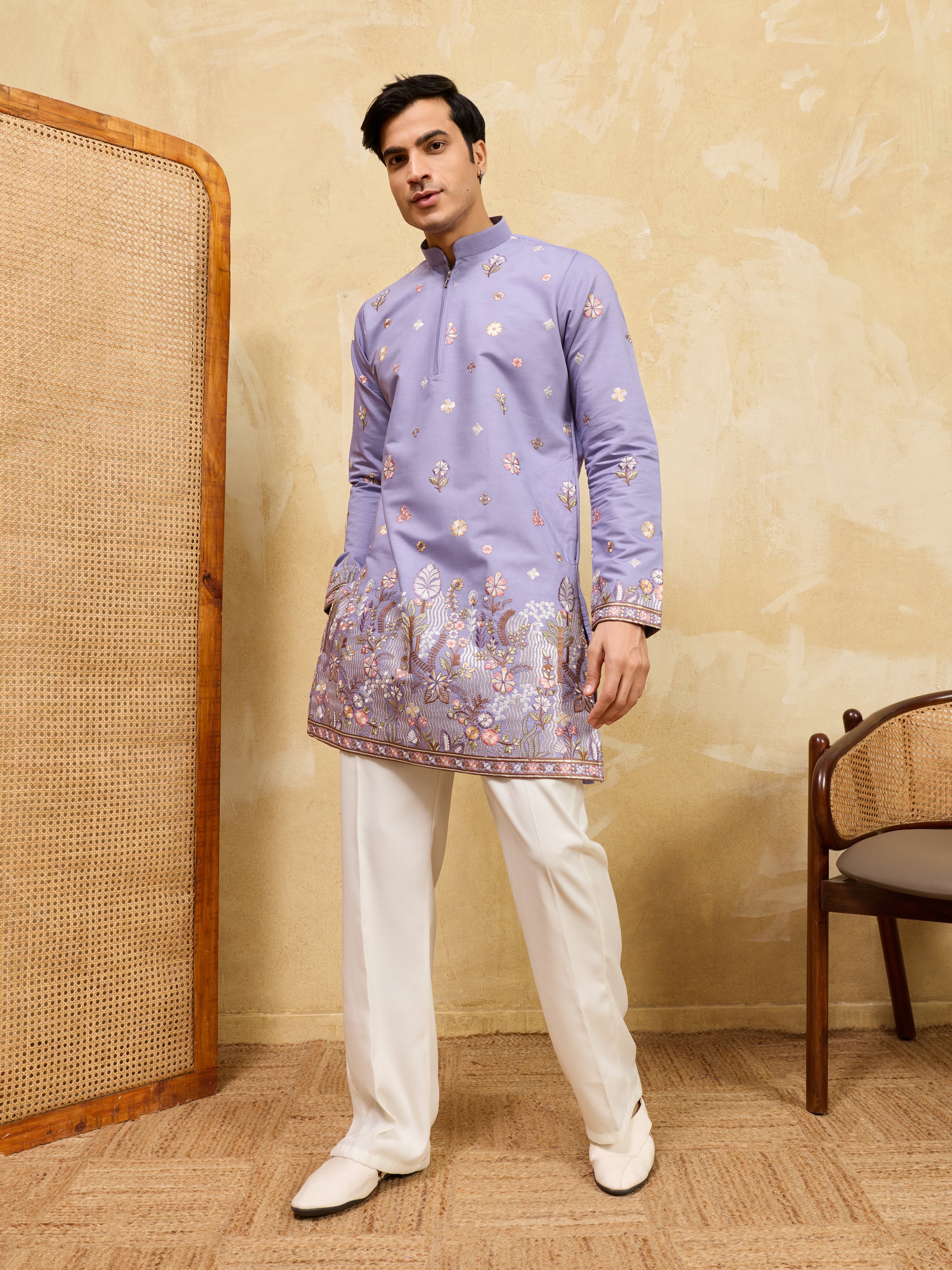 Luxury Lavender Embroidered Designer Kurta Set with Pant
