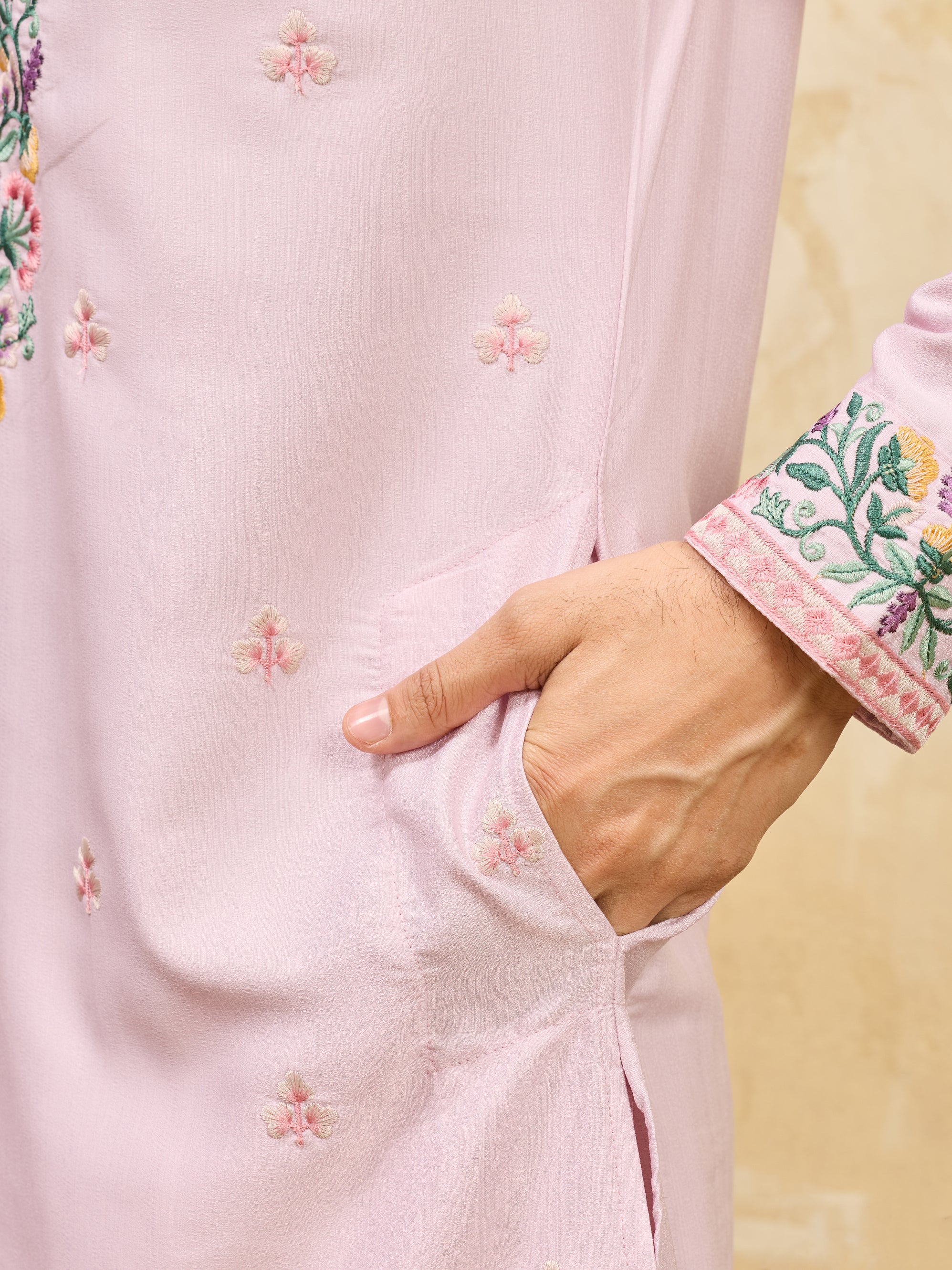 Premium Lavender Detailed Embroidered Ethnic Kurta Set with Pant
