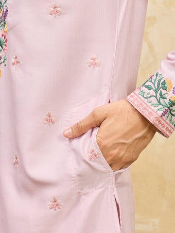 Premium Lavender Detailed Embroidered Ethnic Kurta Set with Pant
