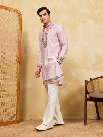Premium Lavender Detailed Embroidered Ethnic Kurta Set with Pant
