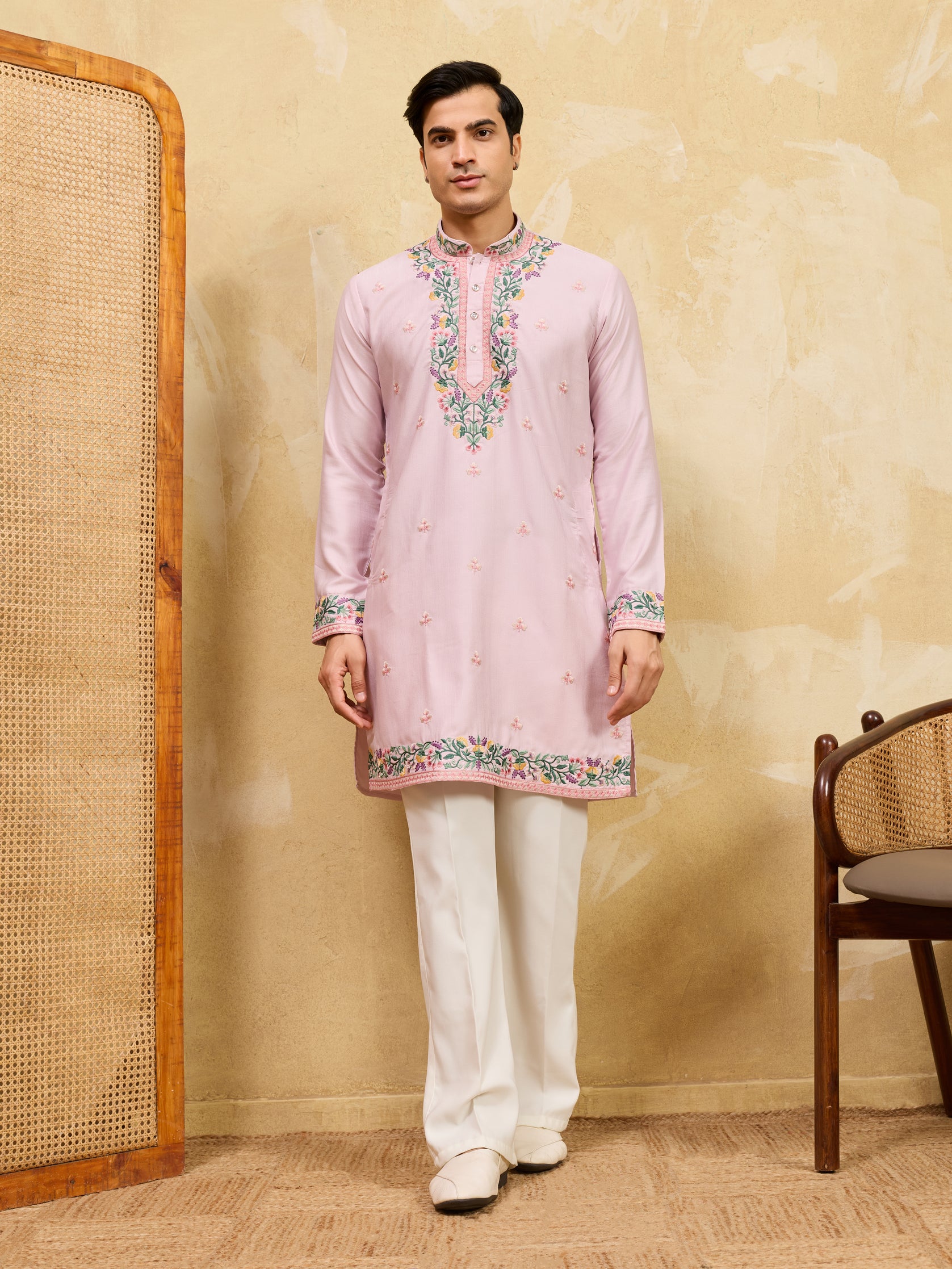 Premium Lavender Detailed Embroidered Ethnic Kurta Set
