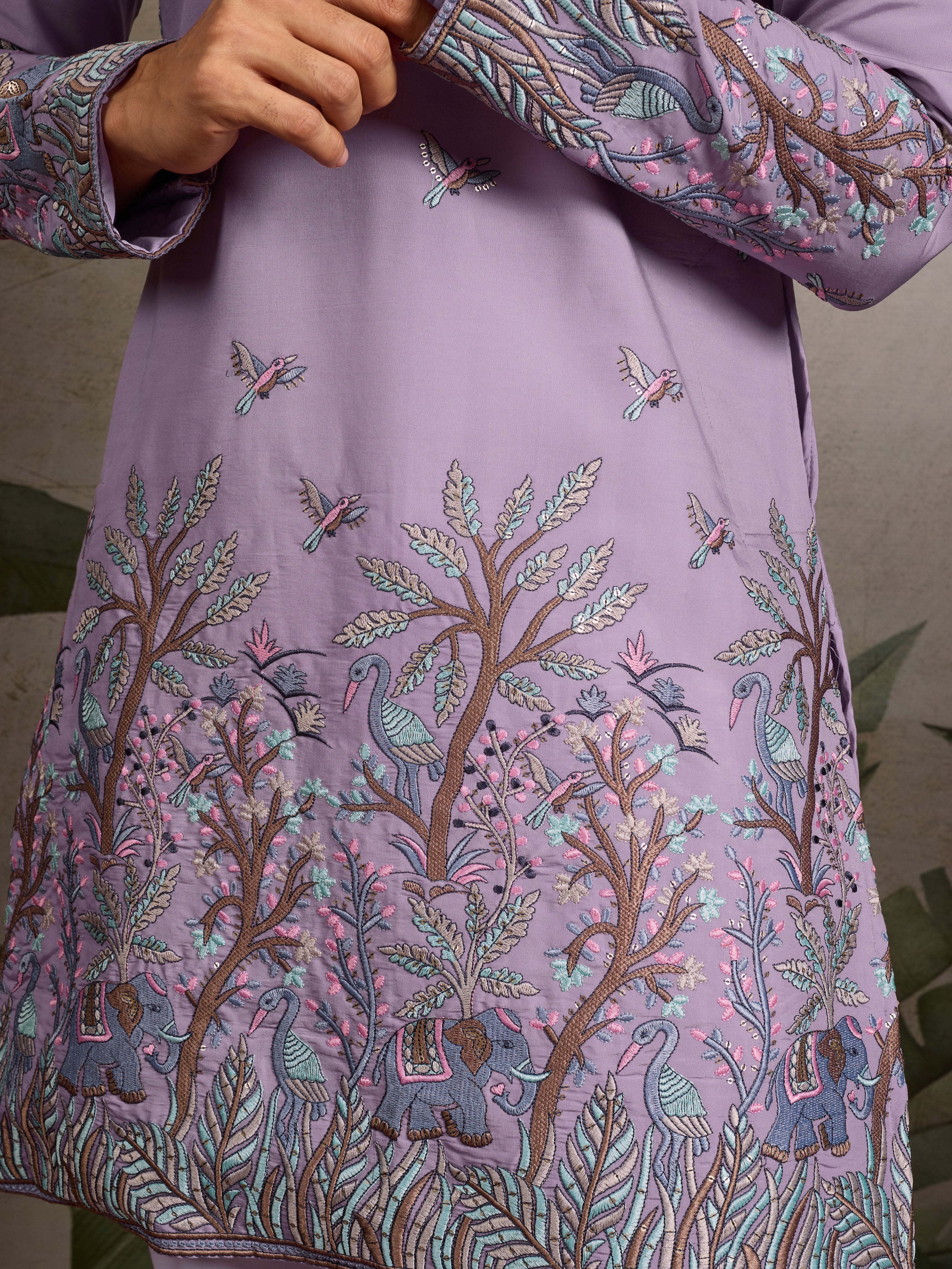 Premium Lavender Embroidered Kurta for Mens Wear