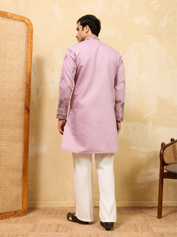 Elegant Lavender Embroidered Kurta with Dupatta for Men
