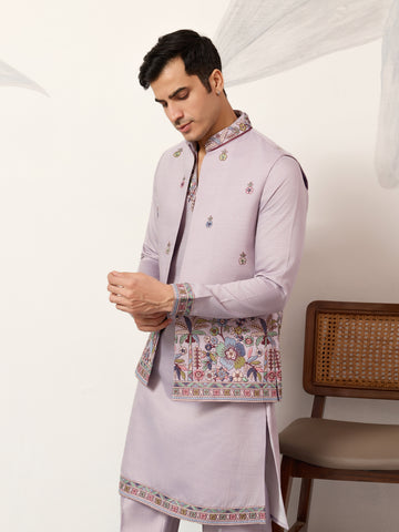 Indian Traditional Dusty Lavender Koti Kurta Pant Wedding Set