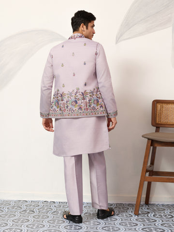 Indian Traditional Dusty Lavender Koti Kurta Pant Wedding Set