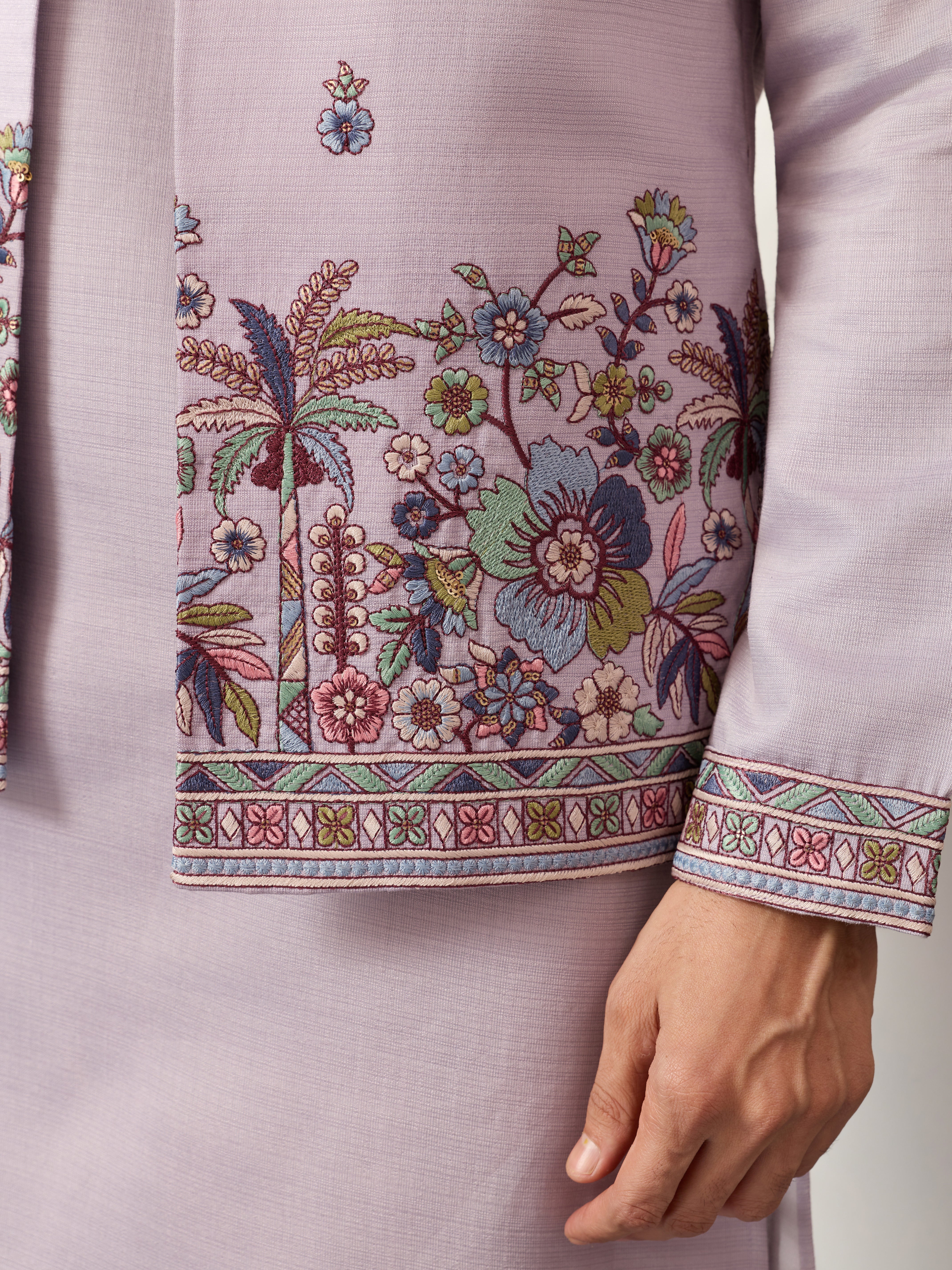 Indian Traditional Dusty Lavender Koti Kurta Pant Wedding Set